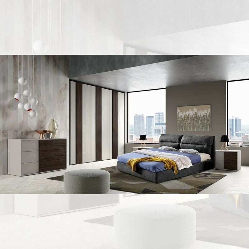foto del prodotto camera da letto completa colore grigio frassinato con inserti noce scuro cecilia