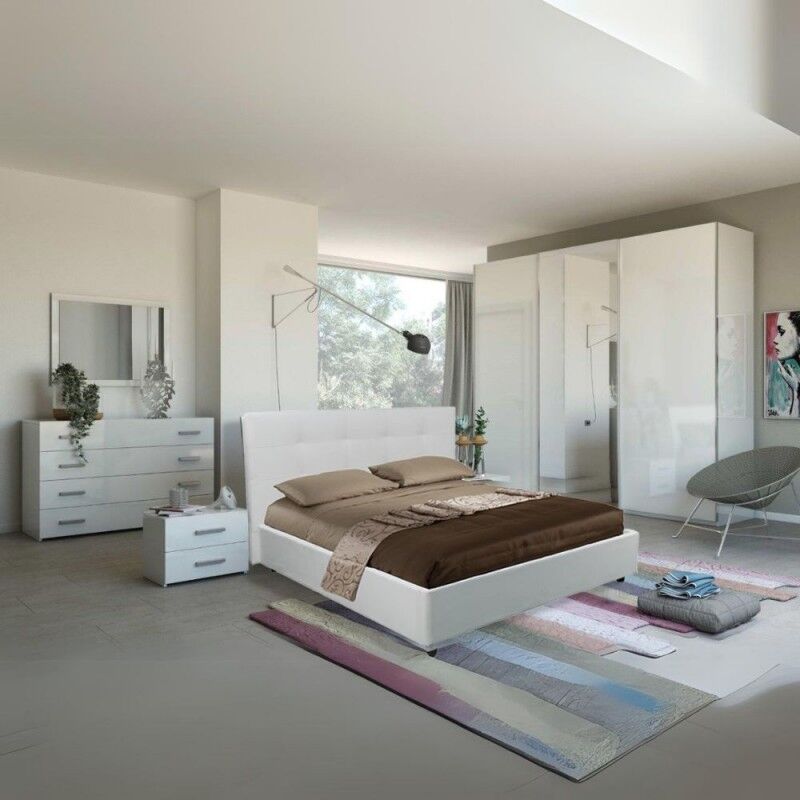 foto del prodotto camera da letto completa con armadio ante scorrevoli bianco laccato amara