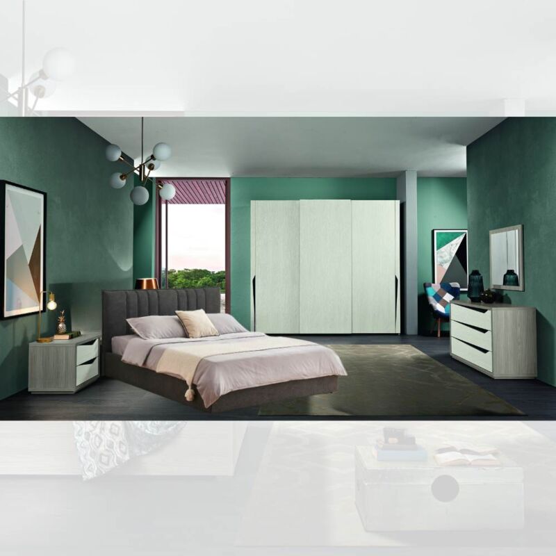 foto del prodotto camera da letto completa con armadio colore grigio reina e cenere dorotea