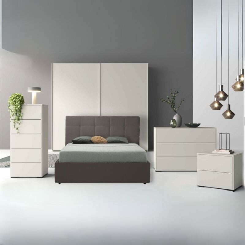 foto del prodotto camera da letto completa con letto contenitore colore bianco nuvola opaco volas