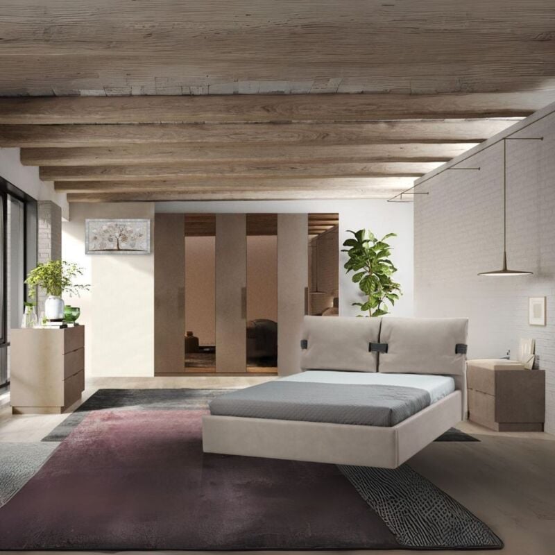 foto del prodotto camera da letto completa con letto contenitore colore bronzo mustella