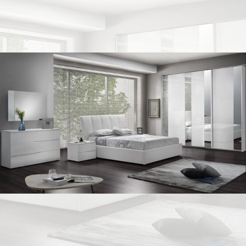 foto del prodotto camera da letto completa con letto contenitore e armadio colore bianco laccato lucido frozen