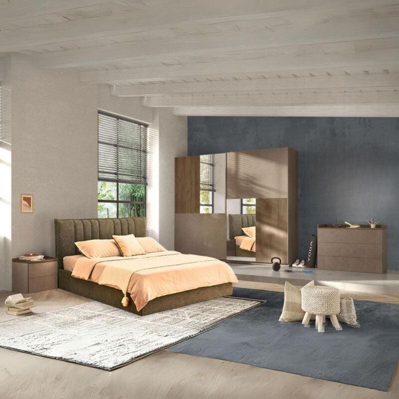 foto del prodotto camera da letto con letto contenitore colore bronzo mercure quinn