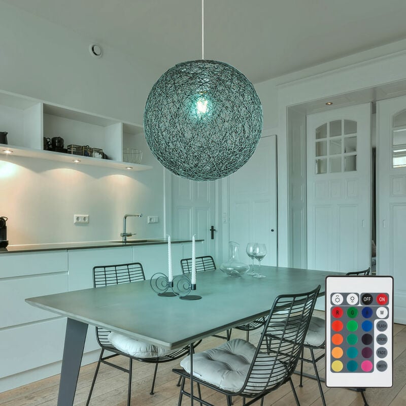 foto del prodotto camera da letto luce a sospensione telecomando lampada a sospensione carta intreccio palla in set tra cui rgb lampadina led
