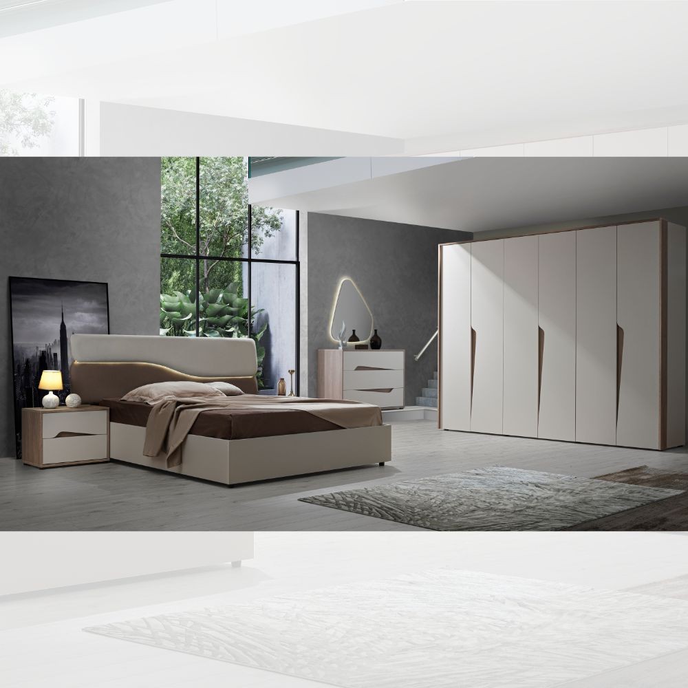 foto del prodotto camera da letto soleil con letto contenitore colore cashmere e olmo biscotto