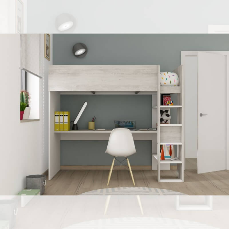 foto del prodotto cameretta 2278 con letto a soppalco con scrivania sottostante colore bianco e bianco consumato