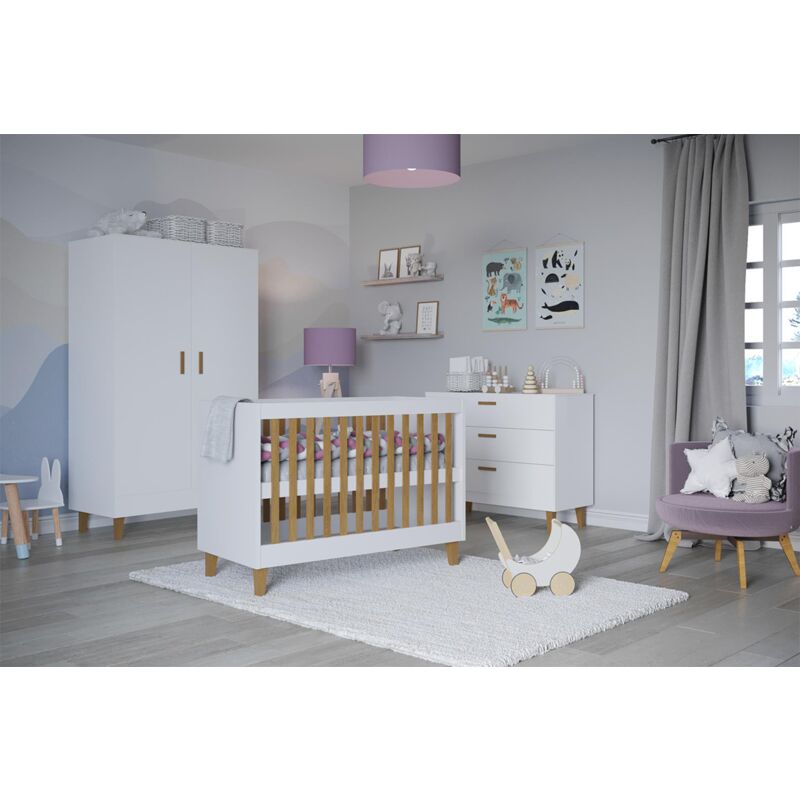 foto del prodotto cameretta completa con lettino 60x120, cassettiera e armadio kocot kids kubi bianco
