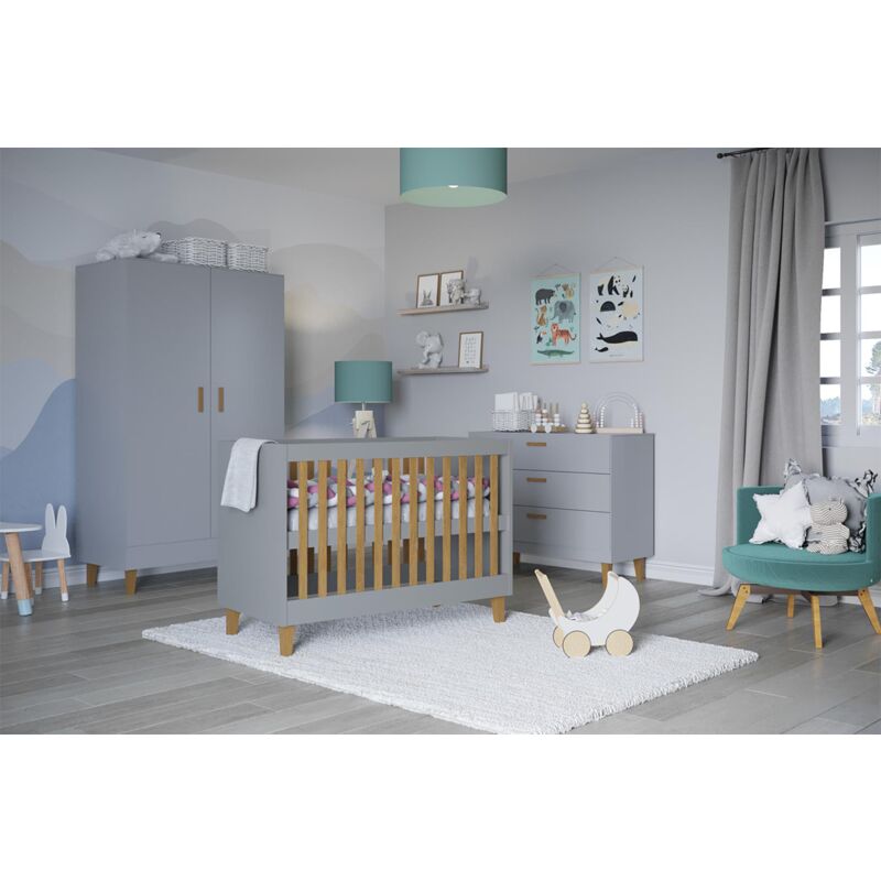 foto del prodotto cameretta completa con lettino 60x120, cassettiera e armadio kocot kids kubi grigio