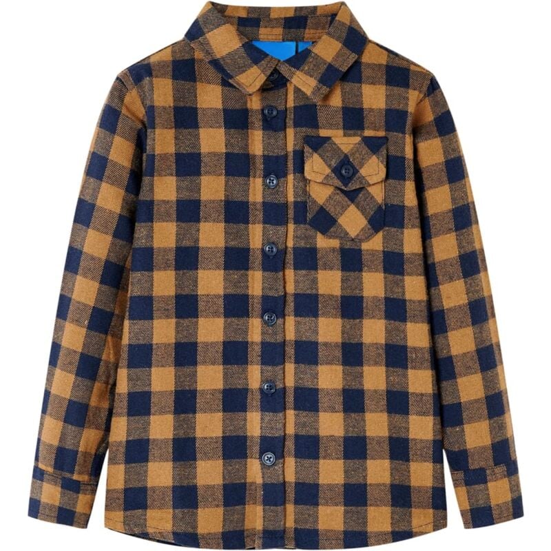 foto del prodotto camicia a quadri da bambino cognac e blu 116