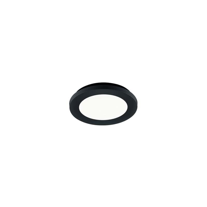 foto del prodotto camillus plafoniera led tonda metallo nero opaco con funzione dimmerabilita con normale interruttore a parete ip44 d. 17cm