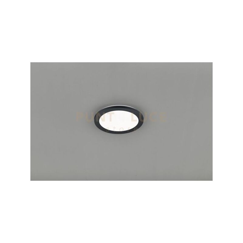 foto del prodotto camillus plafoniera led tonda metallo nero opaco con funzione dimmerabilita con normale interruttore a parete ip44 d. 26cm led 13 w 1.500 lm 