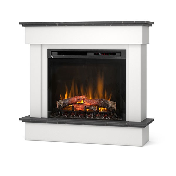 foto del prodotto caminetto elettrico a libera installazione a led mod. tormes 28 quot colore bianco opaco marmo nero 111,5 x 102 x 33,5