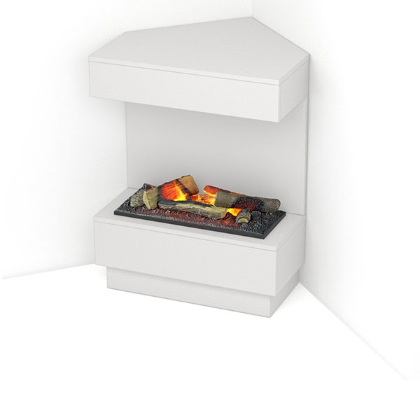 foto del prodotto caminetto elettrico angolare da appoggio a led mod. taravo colore bianco opaco 70 x 95 x 30 65 400 600