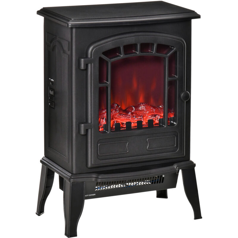 foto del prodotto caminetto elettrico con effetto fiamma temperatura 1000w 2000w nero homcom