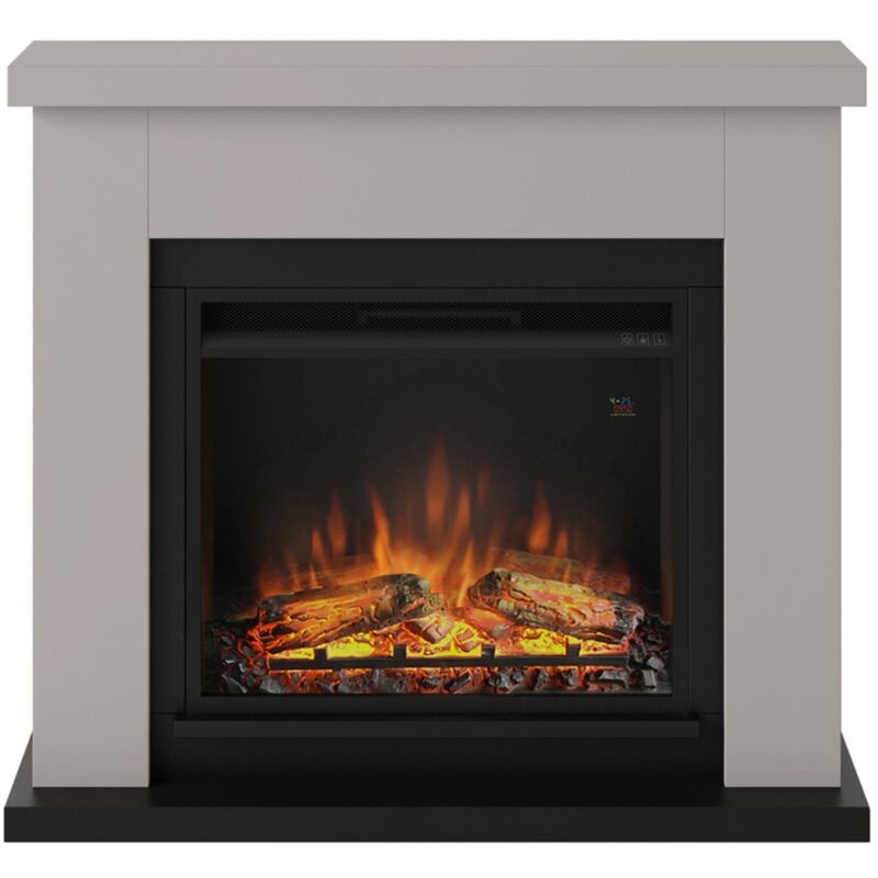 foto del prodotto caminetto elettrico da pavimento tagu frode con cornice decorativa in legno beige