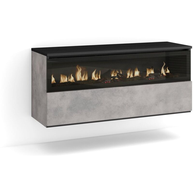 foto del prodotto caminetto elettrico led, effetto fiamma realistico, 102x45x35cm, 1 apertura, 1 porta, camino elettrico, sospeso, da appendere, stile moderno, grigio