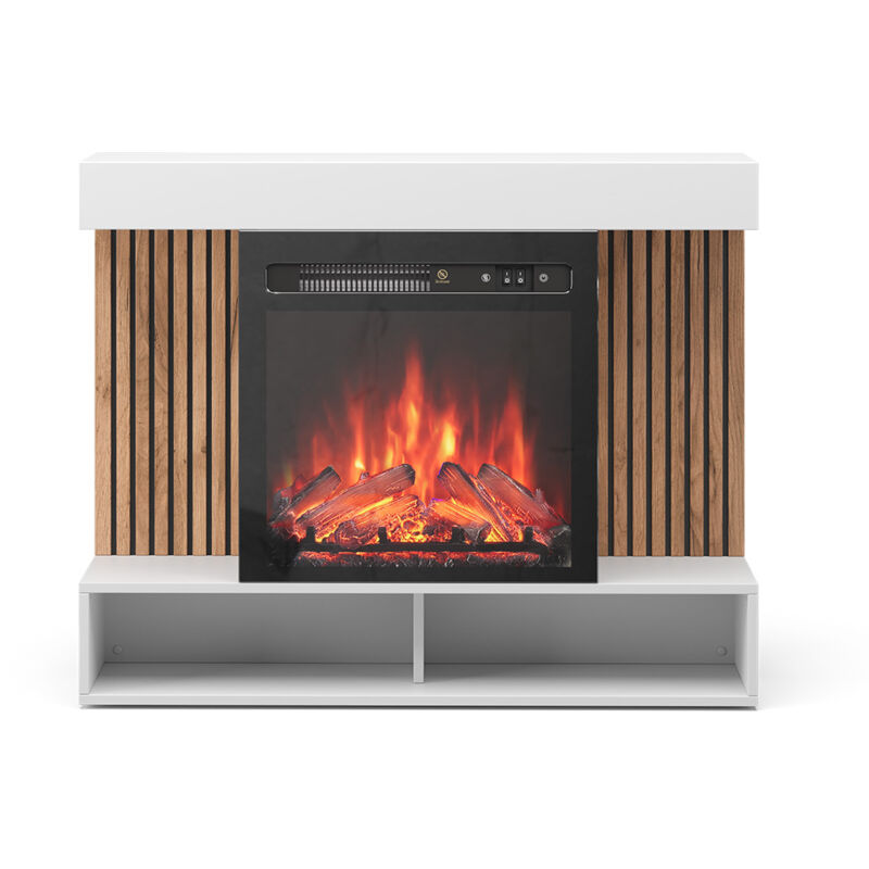 foto del prodotto caminetto elettrico lynea, bianco, 100 cm con effetto fiamma realistico e riscaldatore da 1800w vicco