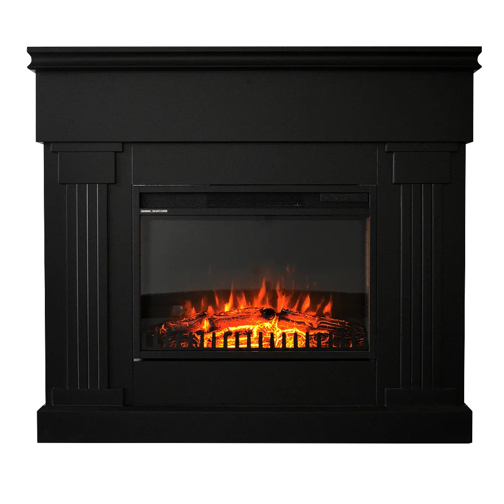 foto del prodotto caminetto elettrico varma nero tempo style con cornice di legno effetto fuoco 1.500 w