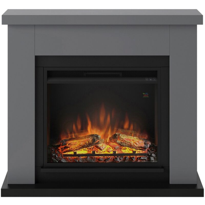 foto del prodotto caminetto finto decorativo elettrico tagu frode con cornice in legno grigio