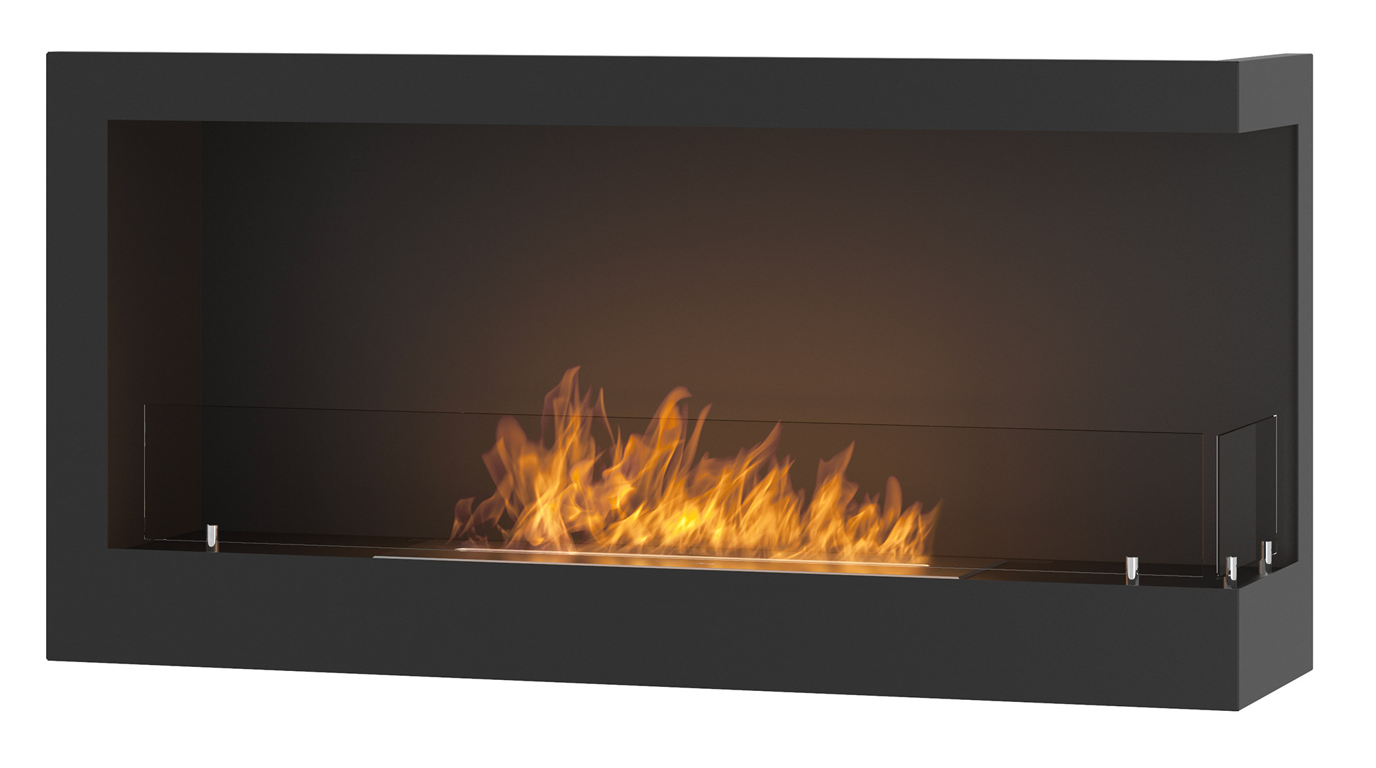 foto del prodotto camino a bioetanolo da incasso 90x45 cm corner 900 right destro nero con vetro
