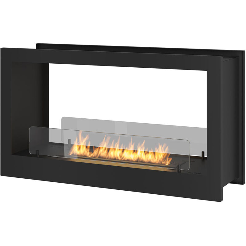 foto del prodotto camino a bioetanolo da incasso 90x50 cm bifacciale 2 side 900 nero con vetro