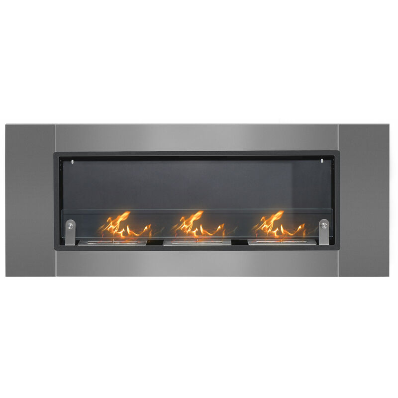 foto del prodotto camino a bioetanolo da parete 136x54 cm inox e nero