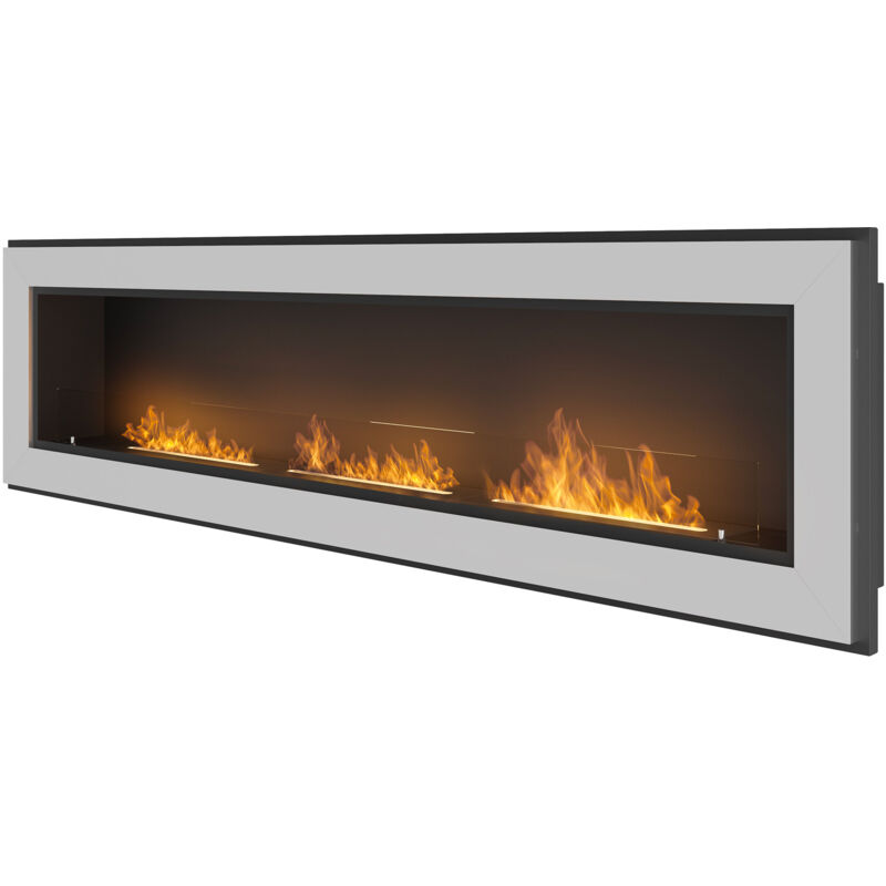 foto del prodotto camino a bioetanolo da parete incasso 180x49 cm frame 1800 inox con vetro