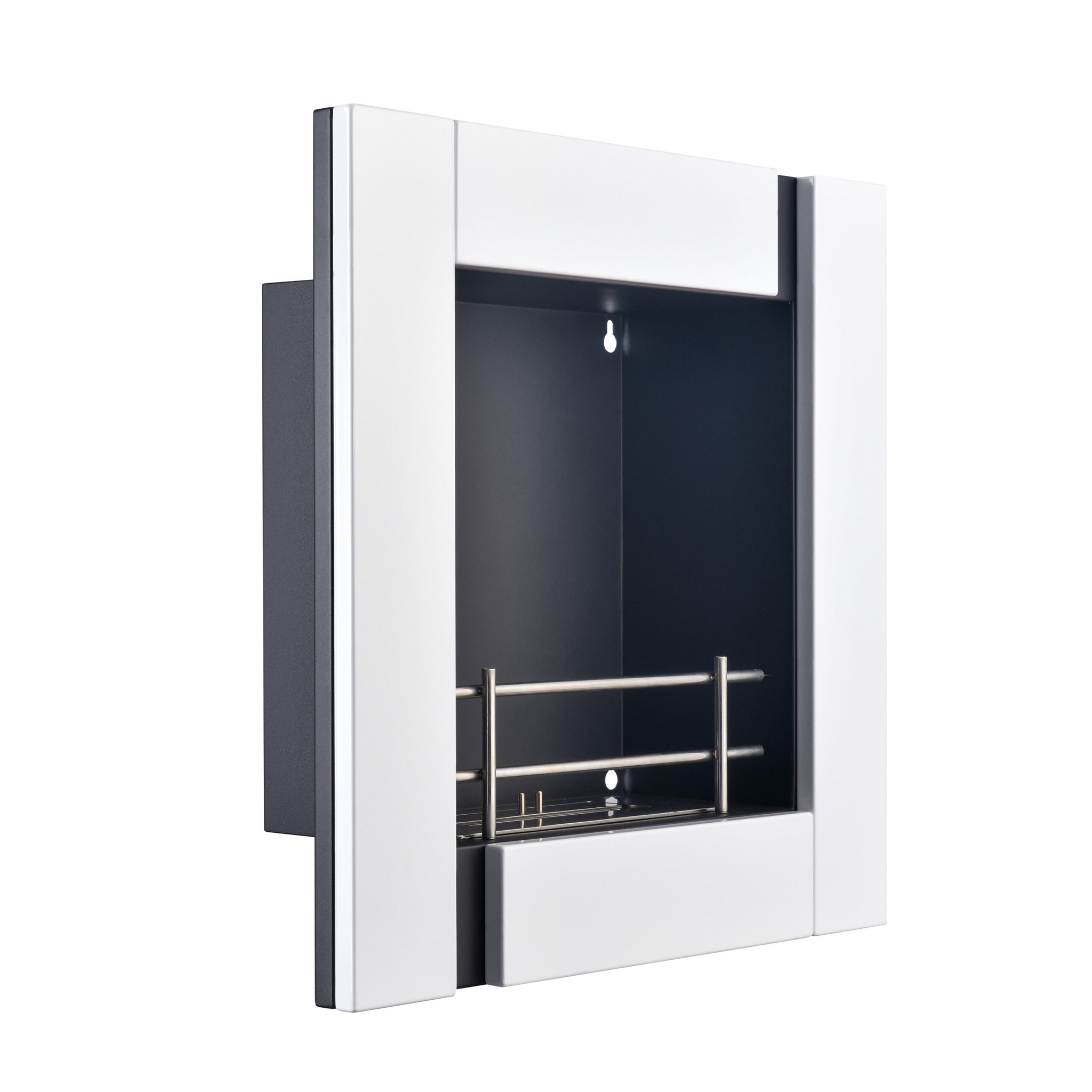 foto del prodotto camino a bioetanolo da parete moderno in acciaio bianco picasso 1,2 lt