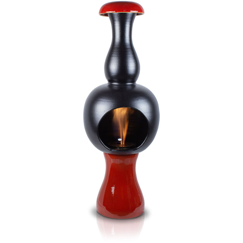 foto del prodotto camino a bioetanolo da pavimento in ceramica 32x95 cm onda rosso e nero