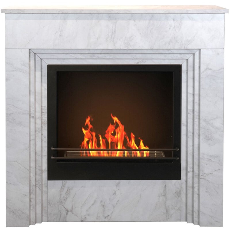 foto del prodotto camino a bioetanolo da terra bellini in legno effetto marmo bianco made in italy l96 x p35 x h96