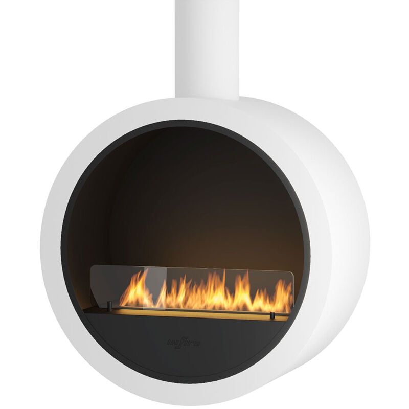 foto del prodotto camino a bioetanolo sospeso 218,6x 70x35 cm incyrcle bianco con vetro