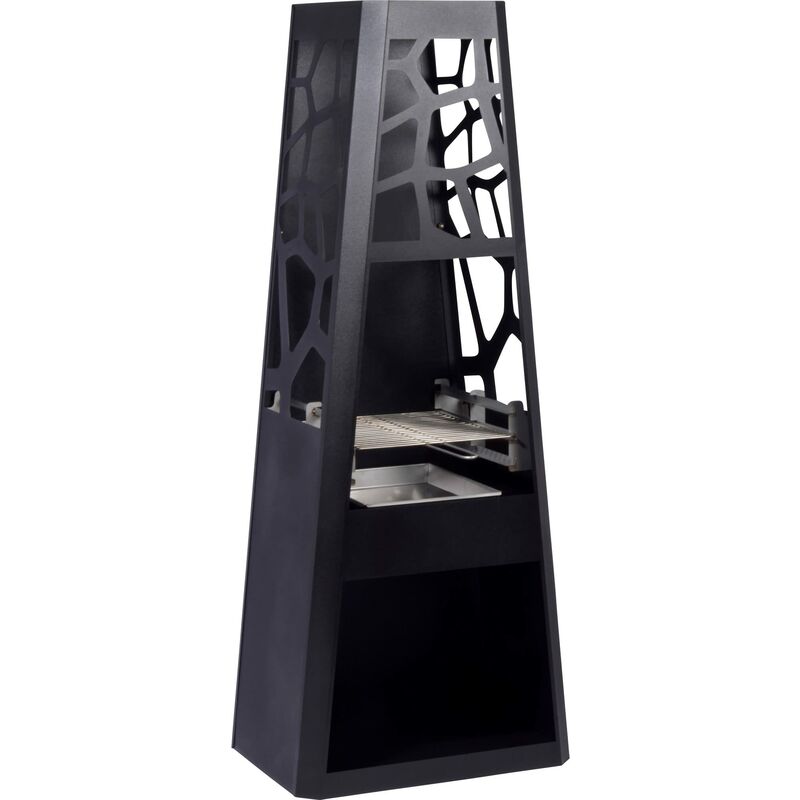 foto del prodotto camino con grill e contenitore portalegna acciaio inox verniciato a polvere nero, 57.5 x 38 x 148 cm, 35423 dobar