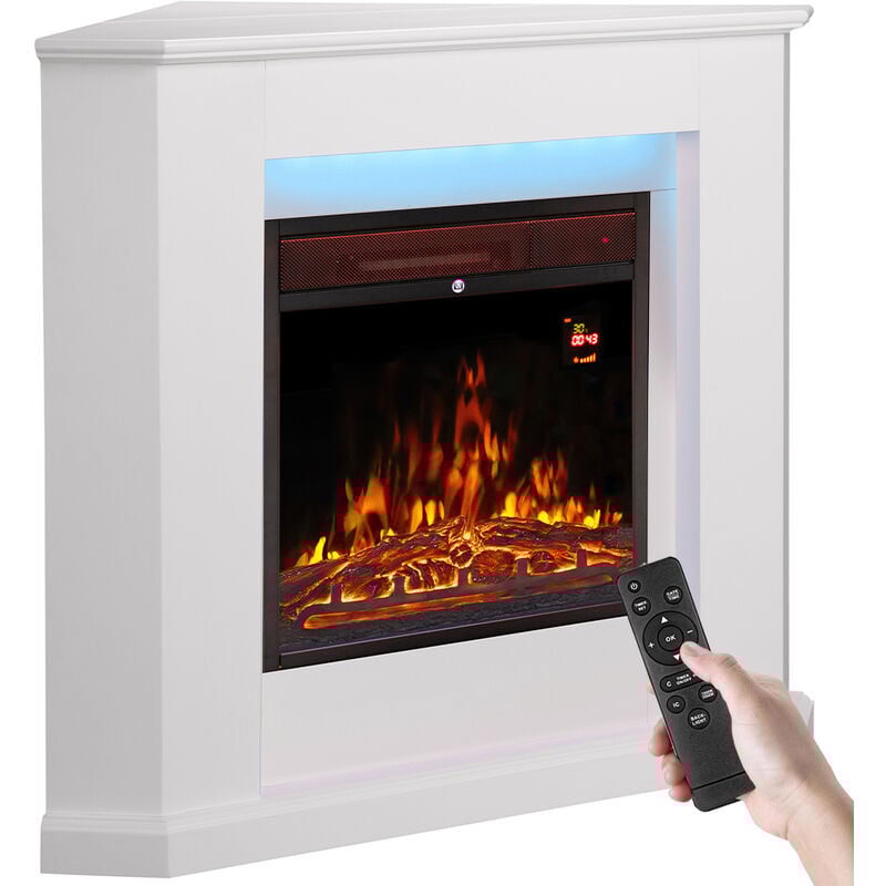 foto del prodotto camino elettrico angolare a parete zurigo stufa bianca 2000w caminetto led a muro
