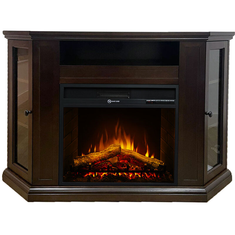 foto del prodotto camino elettrico caminetto da terra ad angolo madison in legno noce l126 x p78 x h83