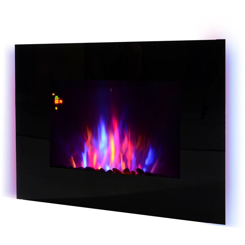 foto del prodotto camino elettrico da parete effetto fiamma 7 colori potenza 1000w 2000w homcom