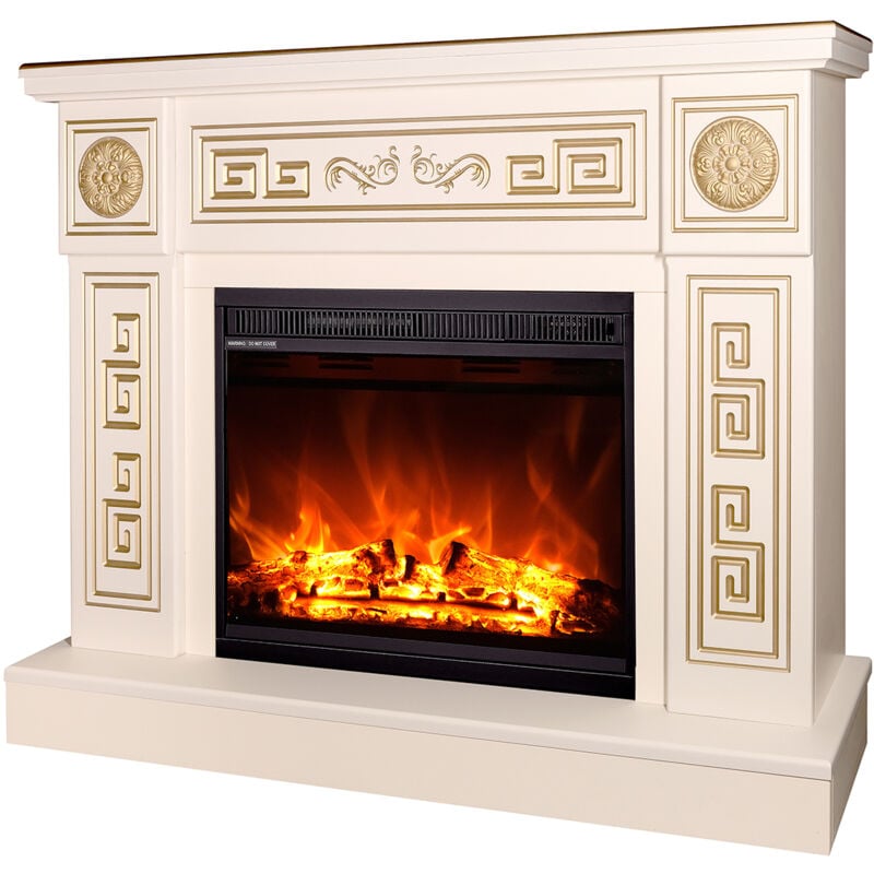 foto del prodotto camino elettrico da pavimento 87x110x30 cm effetto fiamma 1500w latifa lorance avorio
