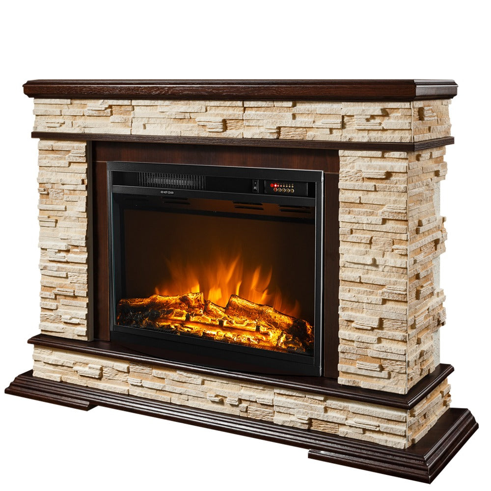 foto del prodotto camino elettrico da pavimento 88x118x30,5 cm effetto fiamma 1500w stone amp lorance noce