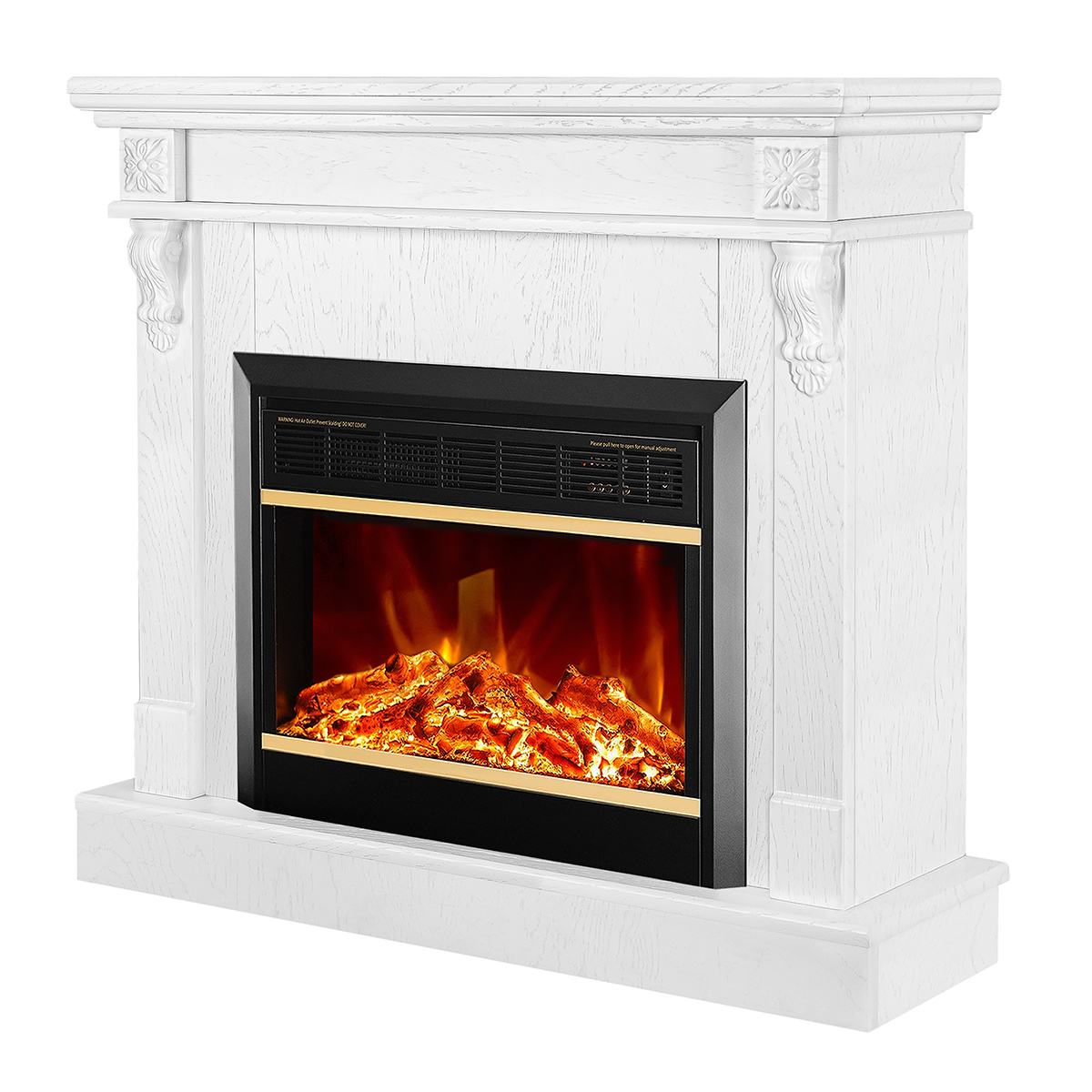 foto del prodotto camino elettrico da pavimento 90x100x30 cm effetto fiamma 1500w solomon amp mars bianco