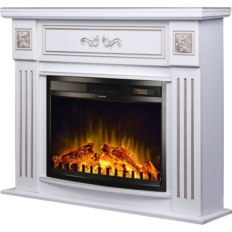 foto del prodotto camino elettrico da pavimento 93,3x111,7x27 cm effetto fiamma 1500w diana zakinthos bianco