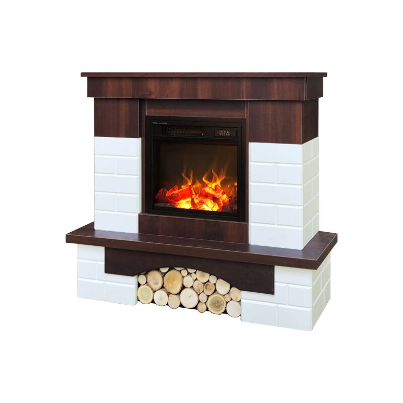 foto del prodotto camino elettrico da pavimento 95,8x109,6x28 cm effetto fiamma 1100w leon dionis bianco noce scuro