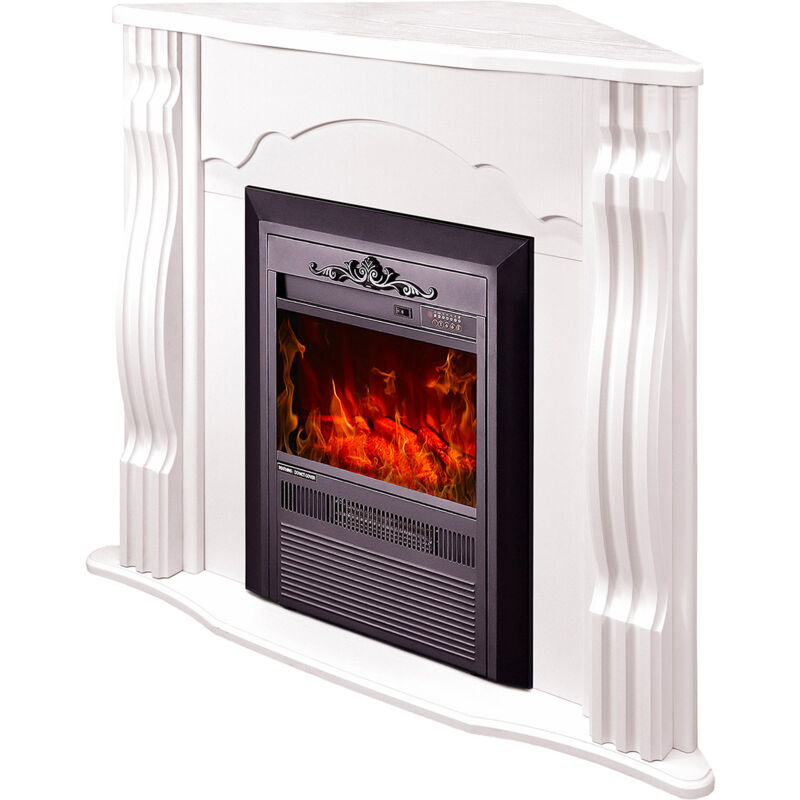 foto del prodotto camino elettrico da pavimento ad angolo 88,2x95x47,3 cm effetto fiamma 2000w clasic cristina bianco
