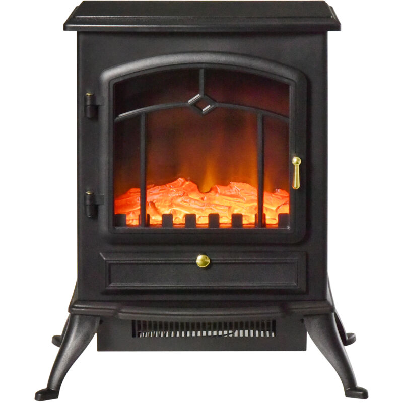 foto del prodotto camino elettrico da terra effetto fiamma potenza 1000w 2000w vetro abs homcom