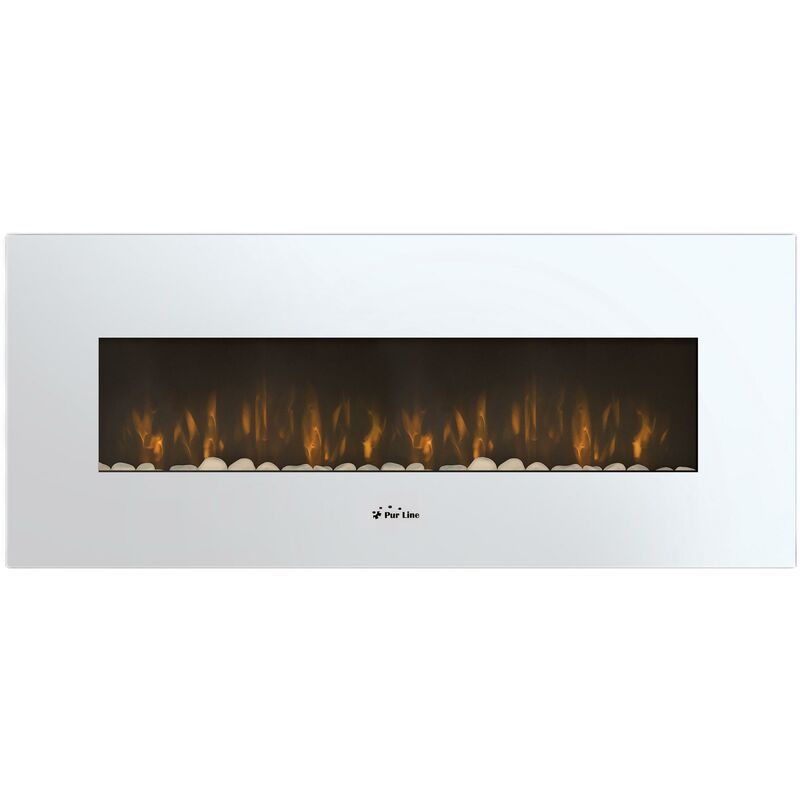 foto del prodotto camino elettrico panoramico con luce led ambientale e pannello frontale bianco purline che 505
