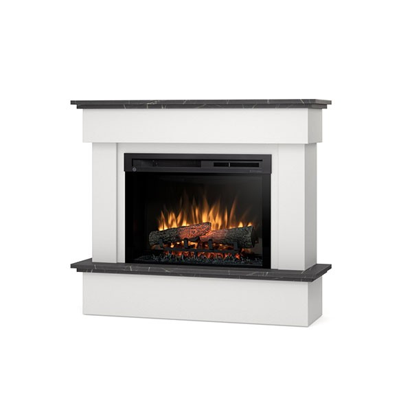 foto del prodotto camino elettrico riscaldante da pavimento autoportante a led - 26 - bianco opaco marmo nero - 108 x 93 x 33,5 - tormes