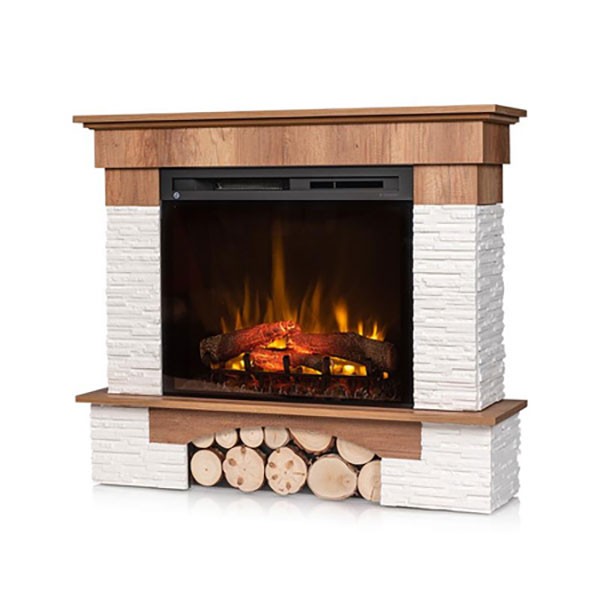 foto del prodotto camino elettrico riscaldante da pavimento autoportante a led - 28 - rovere chiaro - 114 x 98 x 32 - porto