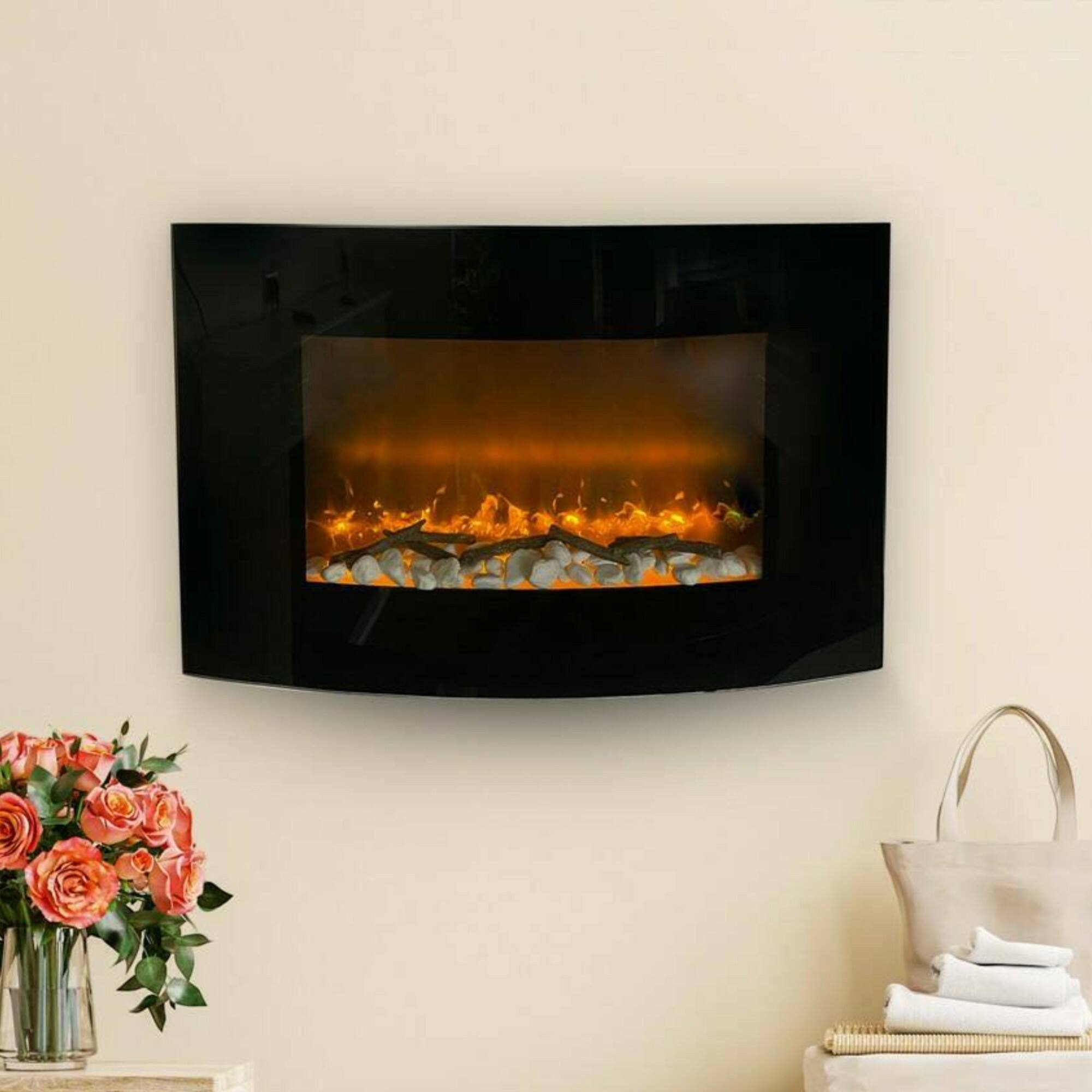 foto del prodotto camino elettrico stockholm, stufa elettrica, focolare elettrico a parete, caminetto moderno, made in italy, 14x89 h56 cm, nero