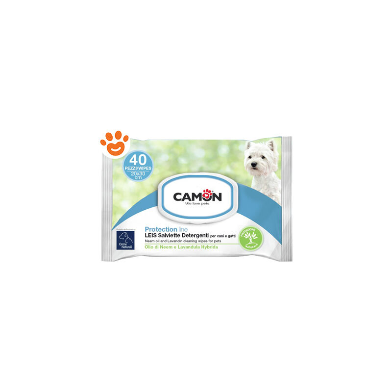 foto del prodotto camon dog orme naturali salviette detergenti leis camon dog orme naturali salviette detergenti leis confezioni da 40 salviette 20x30 cm