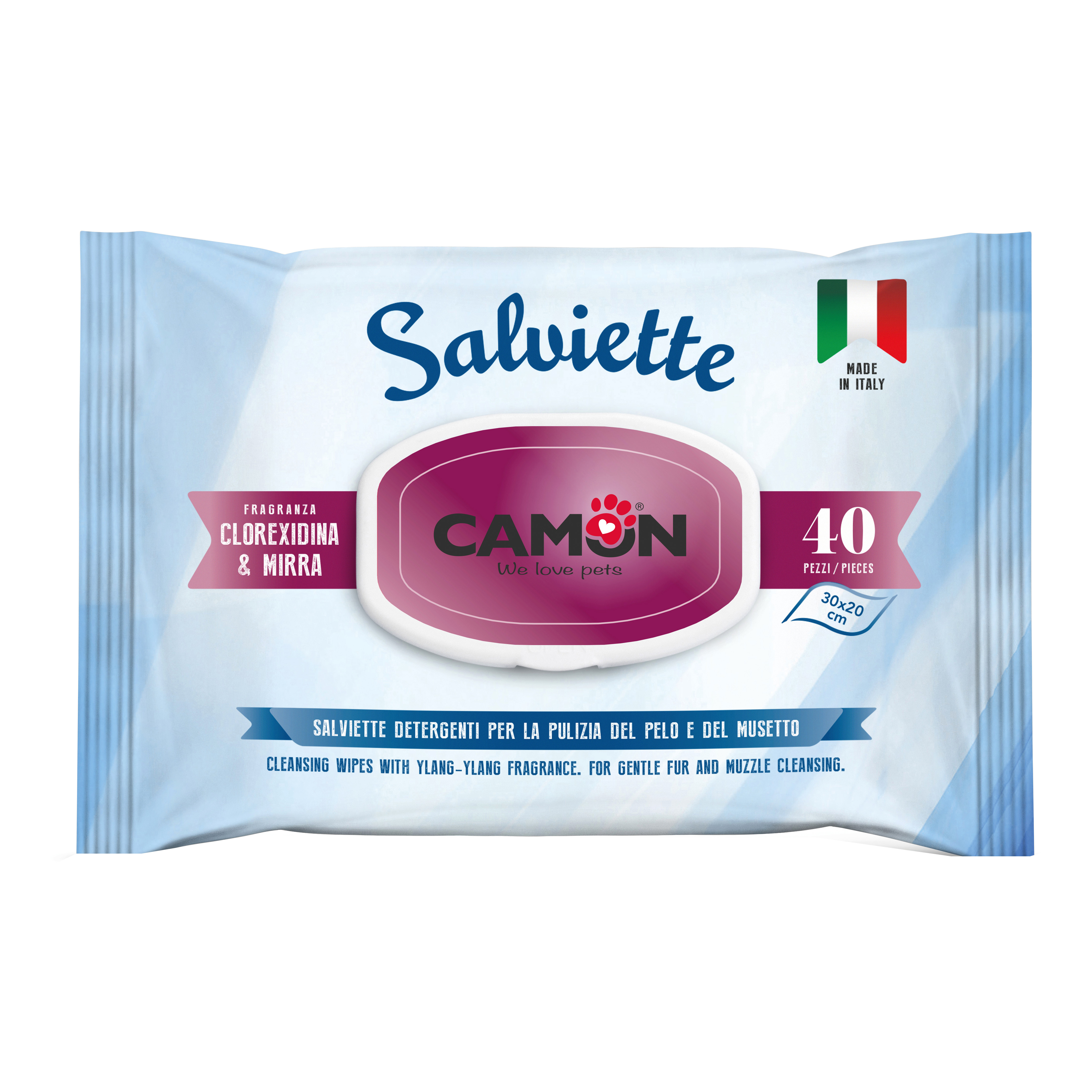 foto del prodotto camon salviette detergenti 40 pezzi clorexidina &amp; mirra igienizzanti
