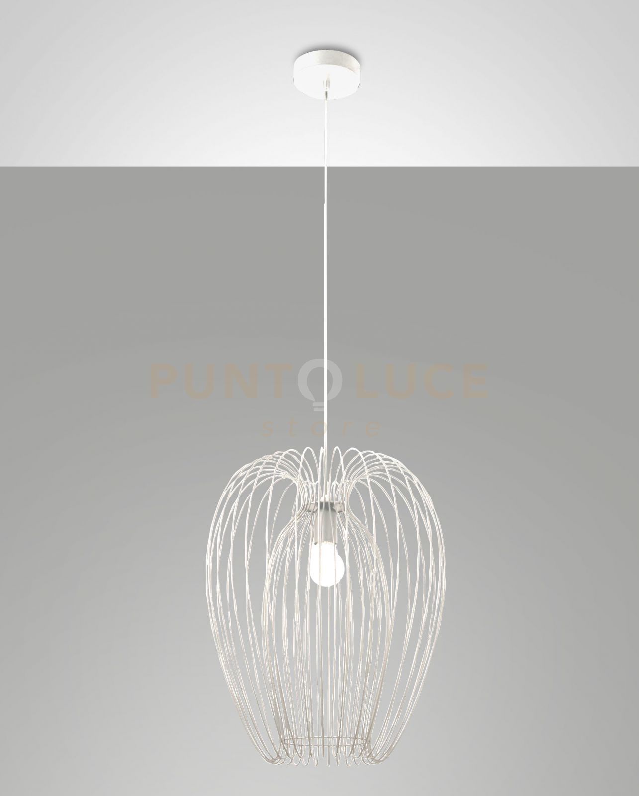 foto del prodotto camp lampadario a sospensione bianco in metallo 1 luce attacco e27 d.40cm