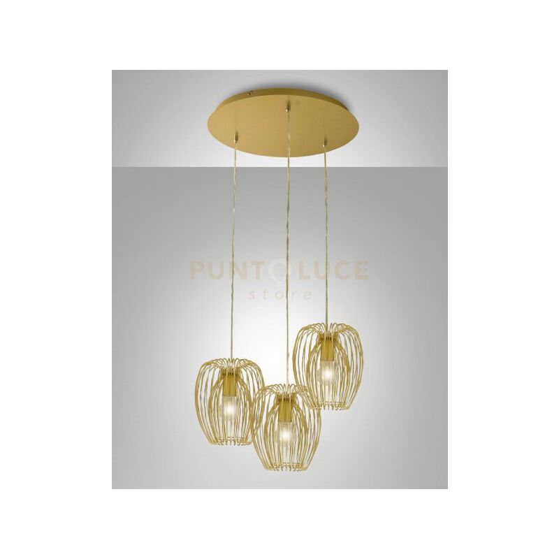 foto del prodotto camp lampadario a sospensione oro opaco 3 luci attacco e27, base tonda d.50cm